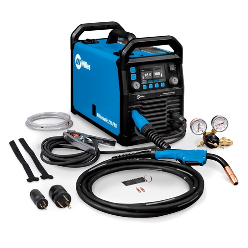 alternate view of the Miller Millermatic® 211 PRO MIG Welder with Running Gear & Cylinder Rack - 951000073 with accessories