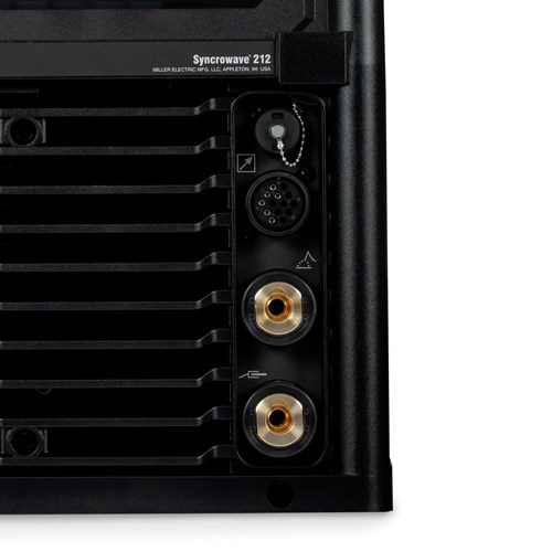 close up of the inputs on the Miller Syncrowave® 212 Multiprocess Welder, Air Cooled Package with Spool Gun - 951000200