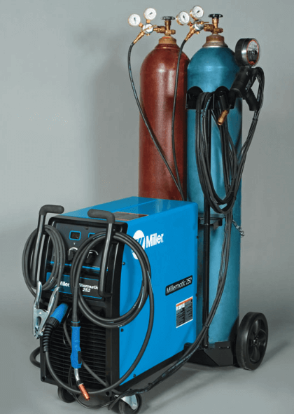 Millermatic 252 #907321 with cart and gas cylinders
